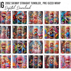 Big Bundle Mario Tumbler, Mario Tumbler 20oz, 20oz Skinny Tumbler, Cartoon Tumbler, Video Game Skinny Tumbler -FREE 24 Designs 20oz tumbler