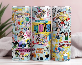 90er Jahre Cartoon Tumbler Wrap, 20 Unzen Full Tumbler Design (PNG Digital Download)