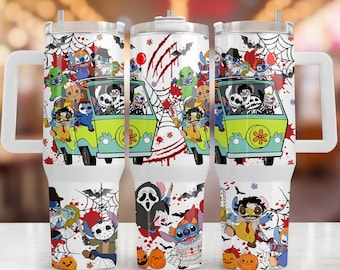 Horror Tumbler Wrap PNG: Cartoon Characters, Halloween Sublimation (Digital Download)