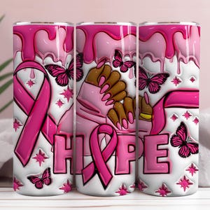 3D Gonfio Nero Cancro Al Seno 20oz Skinny Tumbler Wrap, 3D Puff Tumbler Cancro Al Seno Download Digitale, 3D Breast Cancer Awareness Png