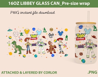 Toy Story Tumbler Wrap: 16oz Libbey Glass Can, Cartoon Balloons (Digital Download)