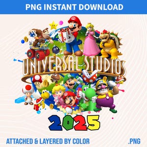 Universal Studio Mario 2025 (Png), Viaje familiar (Png), Viaje a Universal Studios, Universal 2025 (Png), Diseño de sublimación, Descarga instantánea de Png
