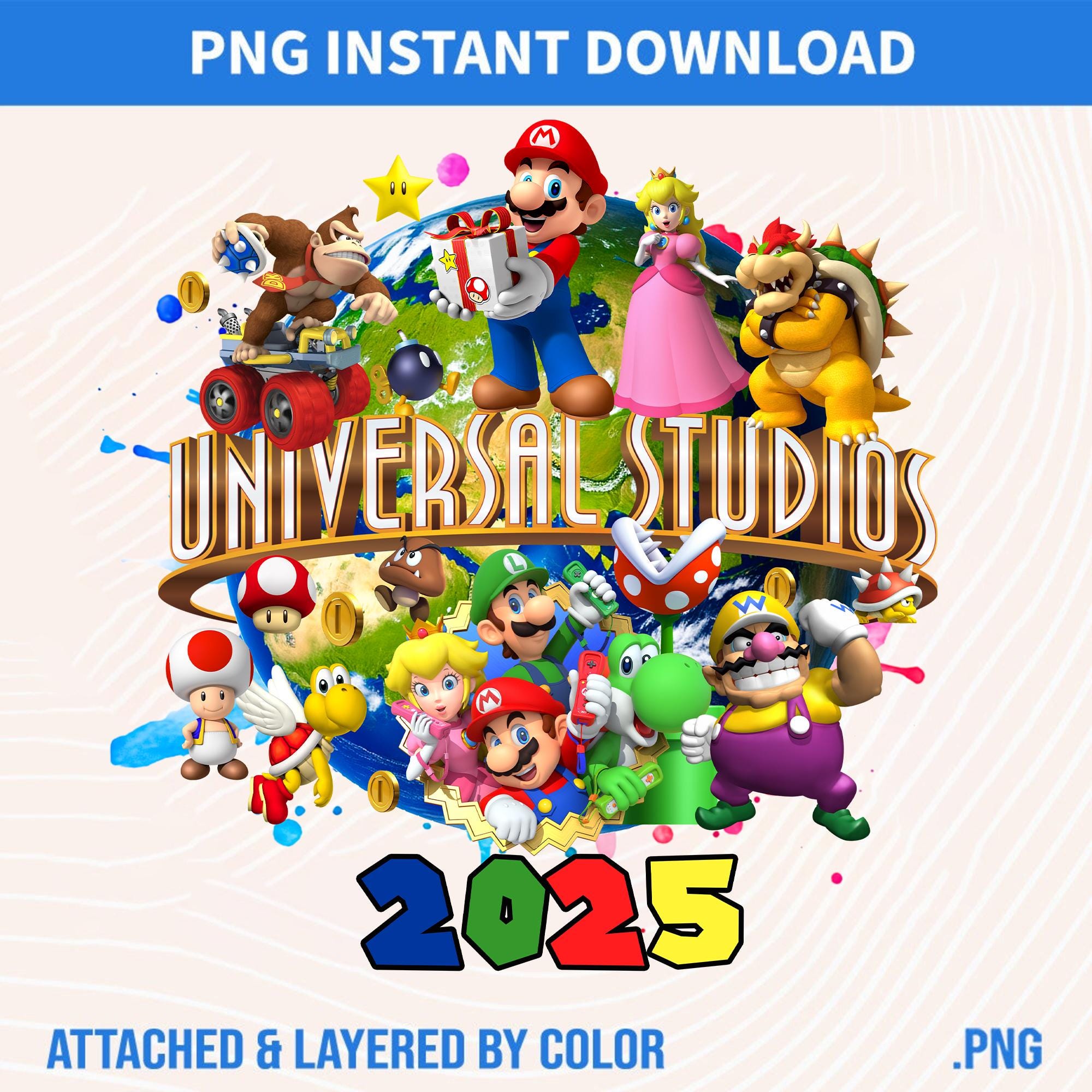 Universal Studio Mario 2025 png, familie-uitje png, Universal Studios-reis, Universal 2025 png, sublimatieontwerp, png Instant Download