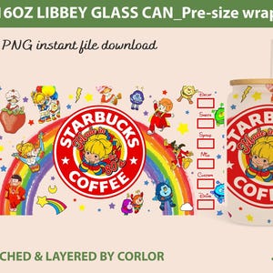 Cartoon 80s Glass Can, 80s cartoons png, rainbow girl Libbey Glass Can 16oz, rainbow brite Glass Can Png, Retro 80s cartoons Tumbler Wrap