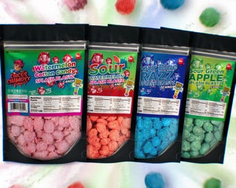 4-pack Ultimate Viral Gushers-bundel van 24 oz: zure watermeloen 6oz + watermeloen suikerspin 6oz + Sour Blue Razz 6oz + Sour Green Apple 6oz
