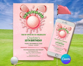 Preppy Pink Golf Birthday Invitation, Editable Par-Tee Template (Digital)