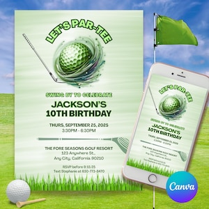 Golf Birthday Invitation Golf Party Invite Golf Invitations Canva Template Golf Themed Birthday Teen Boy Party Editable Invitation Digital
