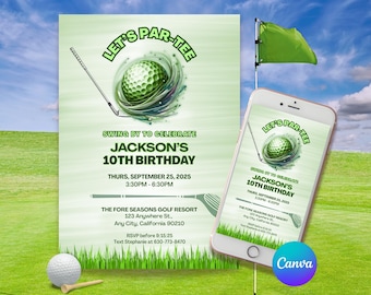Golf Birthday Invitation, Par-Tee Party (Canva Template, Digital)