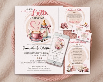 Coffee Baby Shower Invitation Girl, Pink Theme, A Baby is Brewing (Digital)