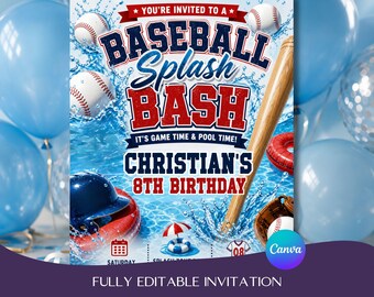 Baseball Pool Party Invitation
