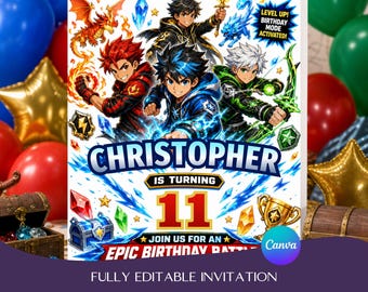 Anime Birthday Invitation, Manga Hero Theme Party, Editable Canva Invite (Digital Download)