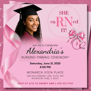 Nurse Graduation Invitation Flyer, Nurse Pinning Evite, Nursing Pin Ceremony, Graduate Invitations, Grad Announcement rn lpn np bsn dnp cna