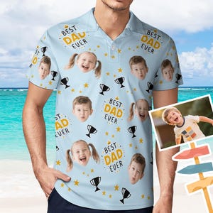 Add multiple different faces！Personalized Face Polo Shirt for Men, Custom Birthday Gift, Casual Sport Shirt for Dad- Best dad ever shirt