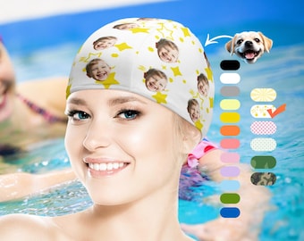 Benutzerdefinierte Badekappen mit Gesichtern - Mehrere Farben, fügen Sie kostenlos mehrere Muster hinzu! Perfekte Geschenke für Schwimmer, Schwimmteams, Clubs & Partygeschenke