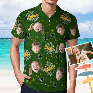 Add multiple different faces！Personalized Face Polo Shirt for Men, Custom Birthday Gift, Casual Sport Shirt for Dad- Best dad ever shirt