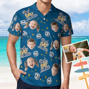 Add multiple different faces！Personalized Face Polo Shirt for Men, Custom Birthday Gift, Casual Sport Shirt for Dad- Best dad by par