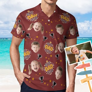 Add multiple different faces！Personalized Face Polo Shirt for Men,Custom Birthday Gift, Casual Sport Shirt for Dad- Best dad ever shirt