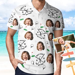 Add multiple different faces！Personalized Face Polo Shirt for Men, Casual Sport Shirt for Dad- Best dad by par - Custom Birthday Gift