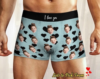 Custom Face/Text Men’s Boxer Briefs, Personalized Underwear for Him, Birthday or Anniversary Gift, Unique Designs/Color Options