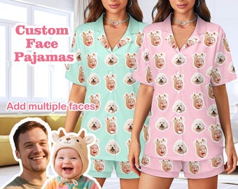 2-Piece Pajama Set–One Price Only | Custom Women’s Pajama Set with Face, Short Sleeve Pajamas, Custom Sleepwear, Funny Birthday/Party Gift