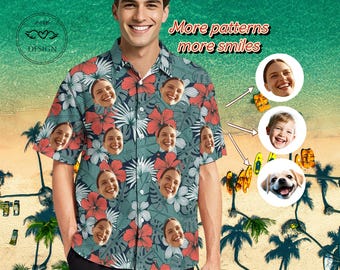 Hawaiian Shirt with Custom Faces, Personalized Men's Shirt, Fun Shirt, Beach Shirt, Party Gift&Wedding Gift-Gift for Family, Gender-neutral