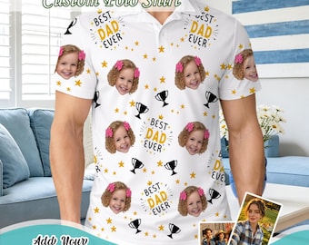Add multiple different faces！Personalized Face Polo Shirt for Men, Custom Birthday Gift, Casual Sport Shirt for Dad- Best dad by par