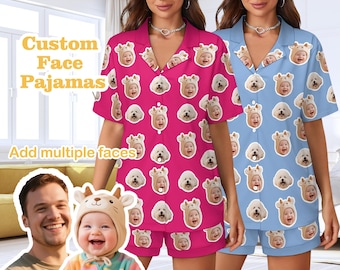 2ピースパジャマセット – ワンプライス限定 | フェイス付きレディースパジャマセット、半袖パジャマ、カスタムパジャマ、面白い誕生日/パーティーギフト