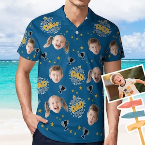 Add multiple different faces！Personalized Face Polo Shirt for Men, Custom Birthday Gift, Casual Sport Shirt for Dad- Best dad ever shirt