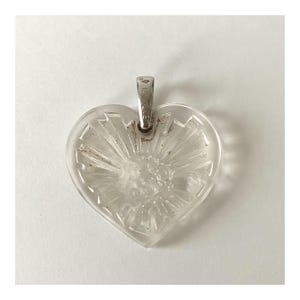Pendentif Coeur Lalique Gravé Petits Anges Vintage - Paire D'anges, Cristal Givré, Occasion Avec Petit éclat