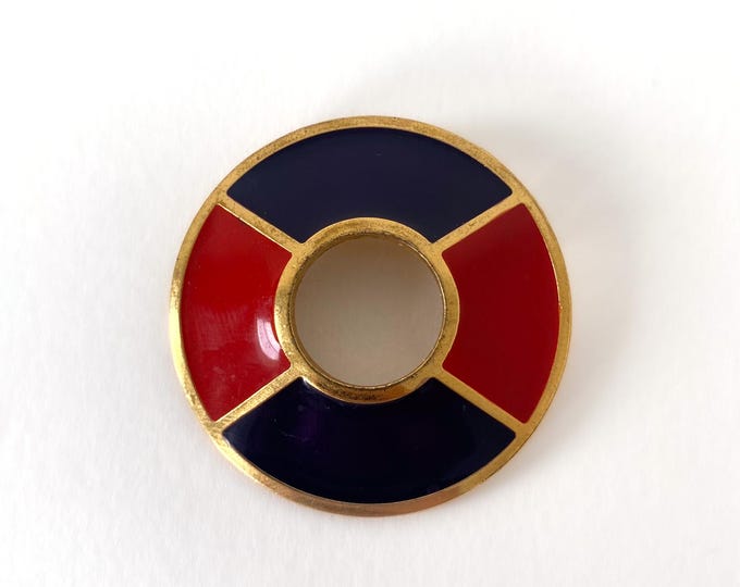 Vintage YSL Brooch in Gilded Metal and Tricolor Enamel – 1980s