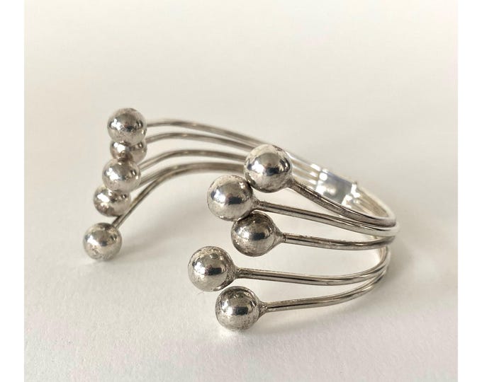 Vintage 1970s Silver 925 Beaded Bracelet – Retro Modernist Design