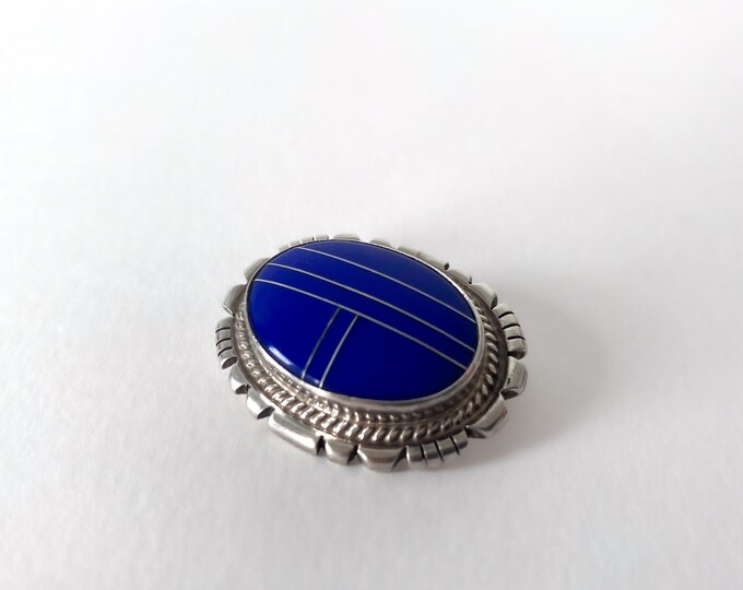 Joe Quiyo Hopi Sterling Silver & Lapis Lazuli Brooch Pendant – 1970s