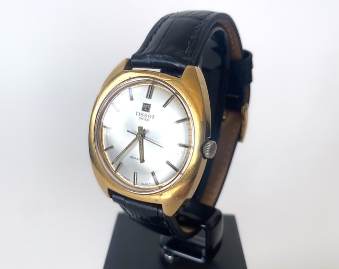 Tissot Seastar Vintage Watch Manual Wind – Caliber 2481 – Gold-Plated Case – Black Leather Strap – 1960s/70s
