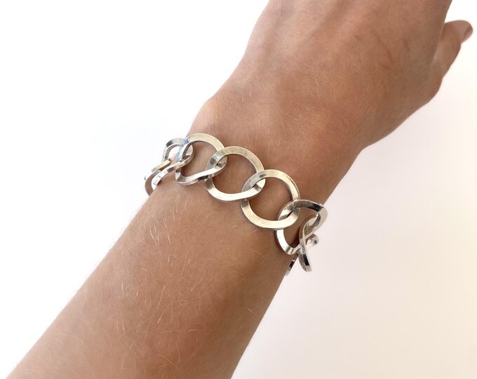 Vintage 800 Silver Bracelet - 1980s Modernist Style - Oval Link Chain