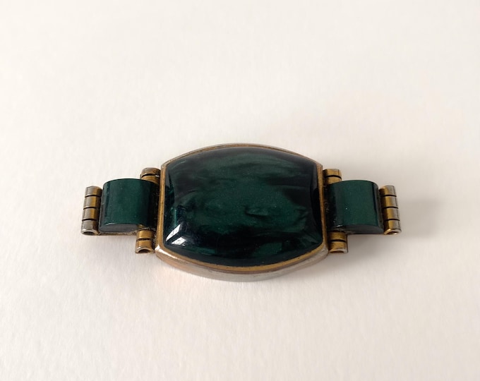 Art Deco Brooch Jakob Bengel, Gilded Metal and Galalith – Vintage 1930s Jewelry