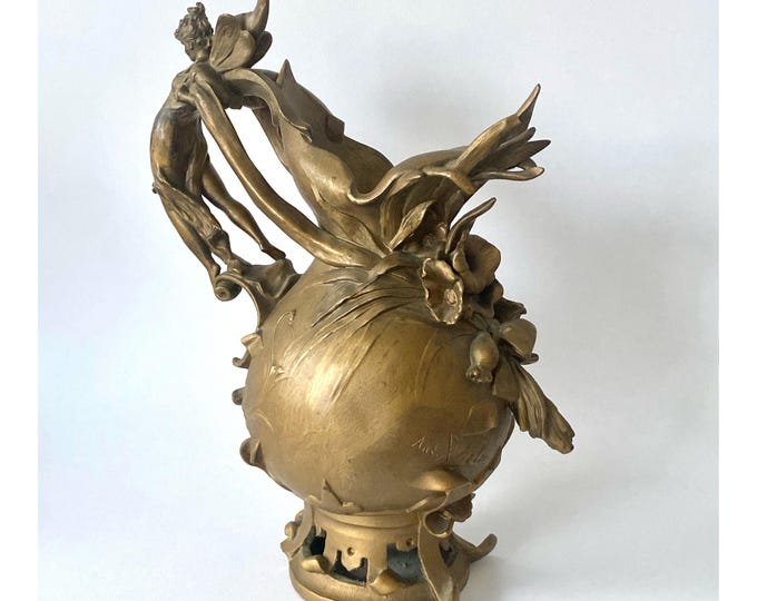 Anton R. Nelson (1849-1910) – Large Art Nouveau Pitcher Vase – Bronze-Finished Metal, 1900s