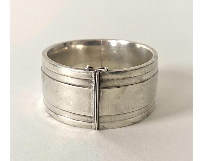Vintage 925 Sterling Silver Cuff Bracelet, Art Deco Style - 1940s