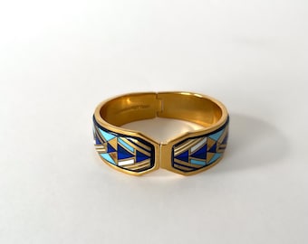 Vintage Michaela Frey Enameled Bangle: 24ct Gold Plated Austrian