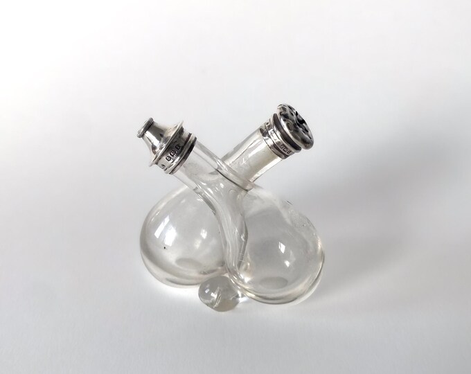 Rare Edwardian Glass and Sterling Silver Salt and Pepper Shaker – Birmingham 1907, M&C Lister