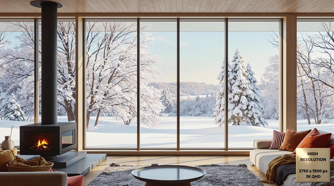 Virtual Background Cozy Snowy Winter Cabin | Professional Home Office ...