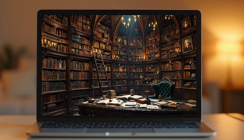 2k Library Background Hogwarts Inspired Library Virtual Background | Streaming Background ...