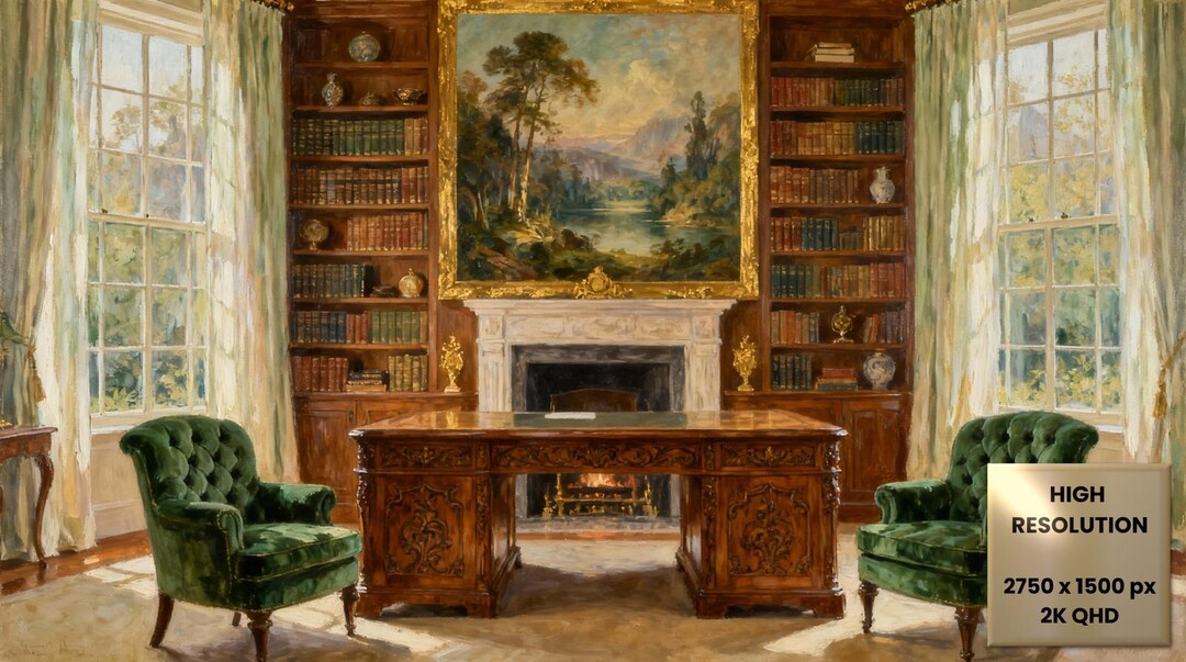 Study 2k Scholarly Retreat Virtual Background | Elegant Library for Zoom & Teams ...