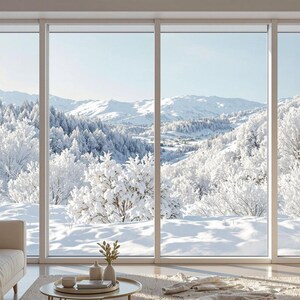 Winter Cabin Snowy Mountain View Virtual Background (Digital Download)