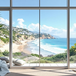 Virtual Background - Beach Ocean View Professional Home Office Backdrop Zoom Meetings, 16:9 2K, Digital Download Natural Light, Google Meet