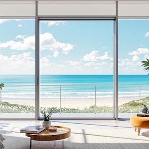 Virtual Background - Ocean Sea View Beach Luxury Home Office Backdrop for Zoom Meetings, 16:9 2K, Digital Download Natural Light, Teams