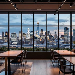 London Skyline Virtual Background: Modern Co-Working Interior (Digital Download)