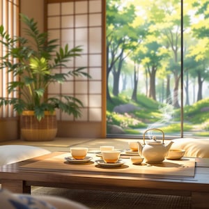 Japanese Zen Garden Virtual Background: Meditation Home Office (Digital Download)