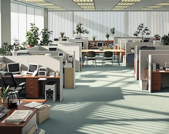 Retro 90s Cubicle Virtual Background: Professional Home Office (Digital Download)