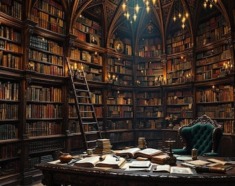 ホグワーツをイメージした図書館のバーチャル背景 | ストリーミング背景 ファンタジー本棚 Twitch (デジタルダウンロード 2K)