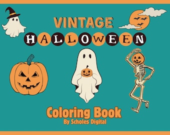 ヴィンテージハロウィーンぬり絵：レトロな不気味なページ（すぐにダウンロード）